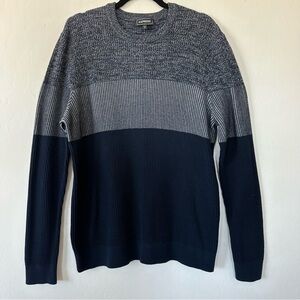 Express Men’s Navy Color Block Cotton Knit Crew Neck Sweater Large